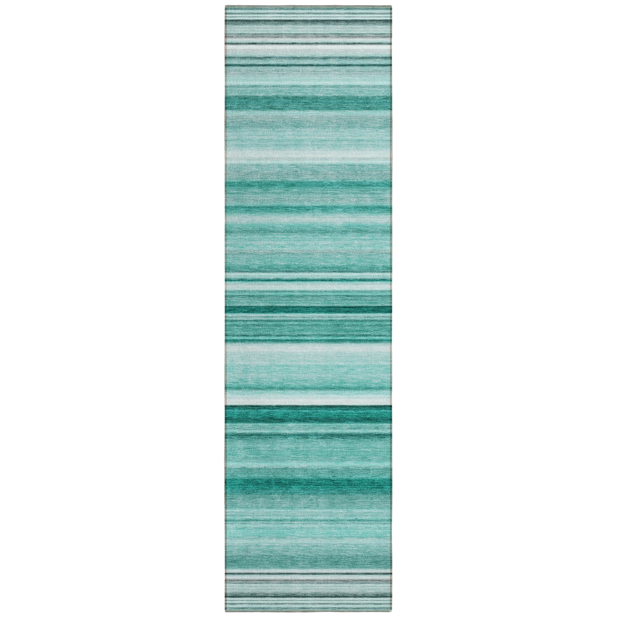8 Runner Aqua Striped Washable Non Skid Indoor Outdoor Runner Rug