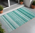 3 X 5 Aqua Striped Washable Non Skid Indoor Outdoor Area Rug