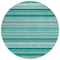 8 Round Aqua Round Striped Washable Non Skid Indoor Outdoor Area Rug
