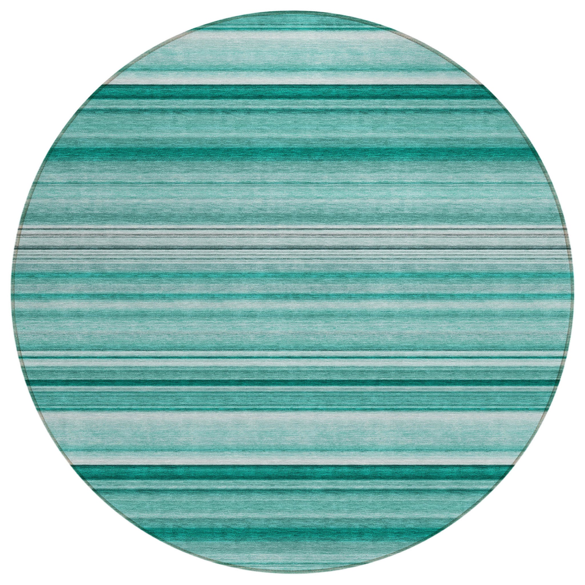 8 Round Aqua Round Striped Washable Non Skid Indoor Outdoor Area Rug