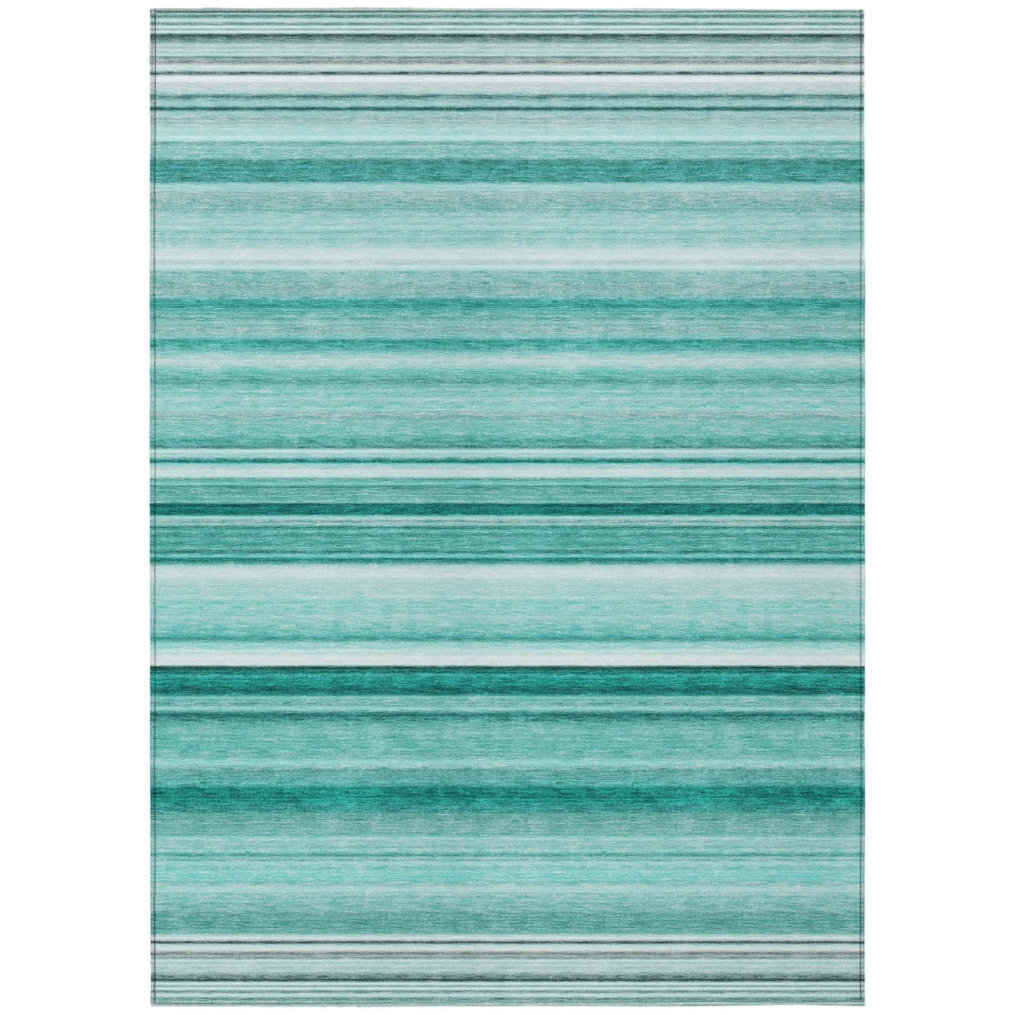10 X 14 Aqua Striped Washable Non Skid Indoor Outdoor Area Rug