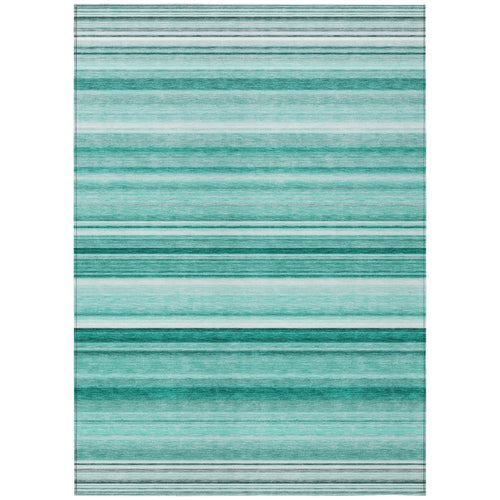 10 X 14 Aqua Striped Washable Non Skid Indoor Outdoor Area Rug