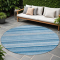 8 Round Blue Round Striped Washable Non Skid Indoor Outdoor Area Rug