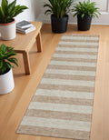8 Runner Beige Striped Washable Non Skid Indoor Outdoor Runner Rug