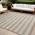 8 X 10 Beige Striped Washable Non Skid Indoor Outdoor Area Rug