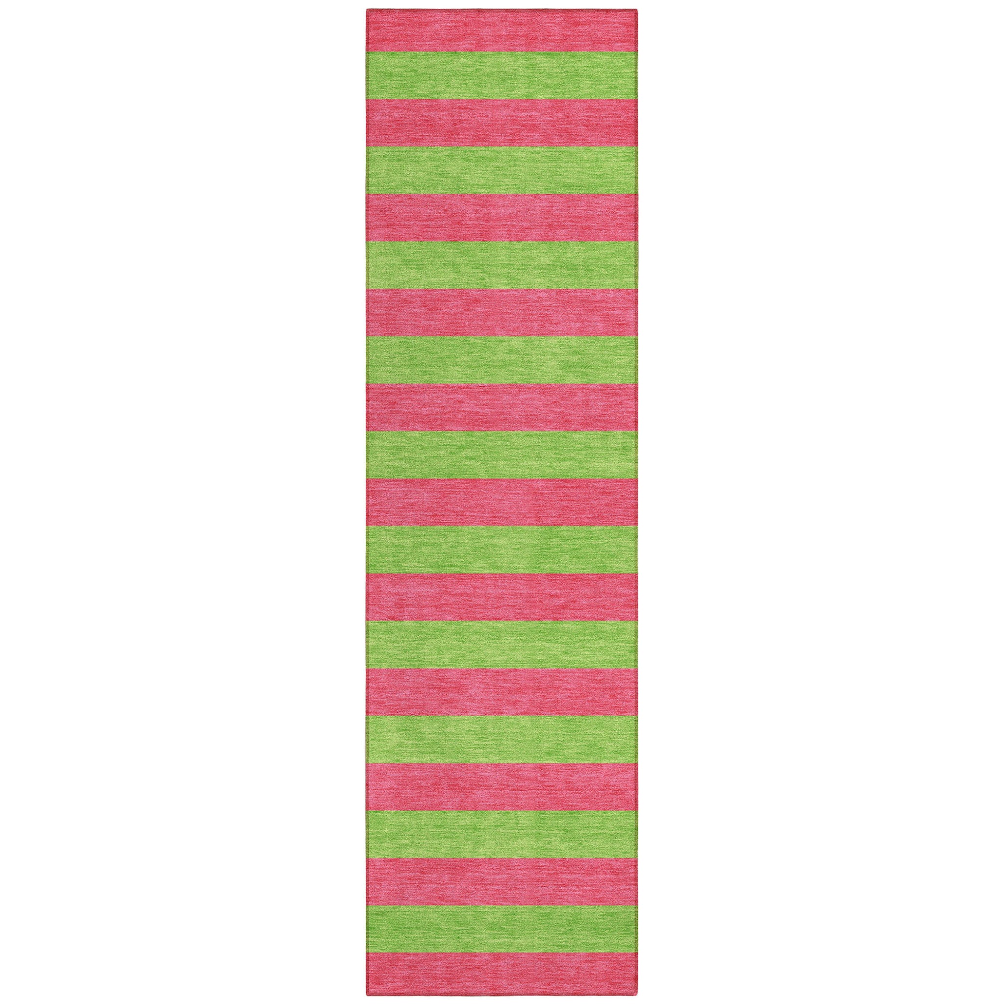 8 Runner Green and Red Striped Washable Non Skid Indoor Outdoor Runner Rug