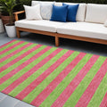 8 X 10 Green and Red Striped Washable Non Skid Indoor Outdoor Area Rug