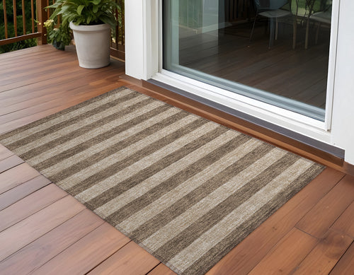 2 X 3 Coffee Striped Washable Non Skid Indoor Outdoor Area Rug