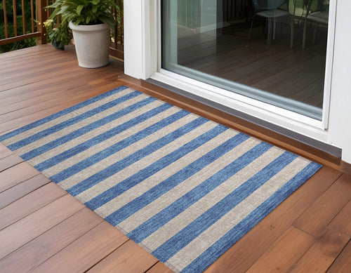 2 X 3 Tan Striped Washable Non Skid Indoor Outdoor Area Rug