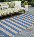 8 Runner Tan Striped Washable Non Skid Indoor Outdoor Runner Rug
