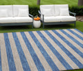8 X 10 Tan Striped Washable Non Skid Indoor Outdoor Area Rug