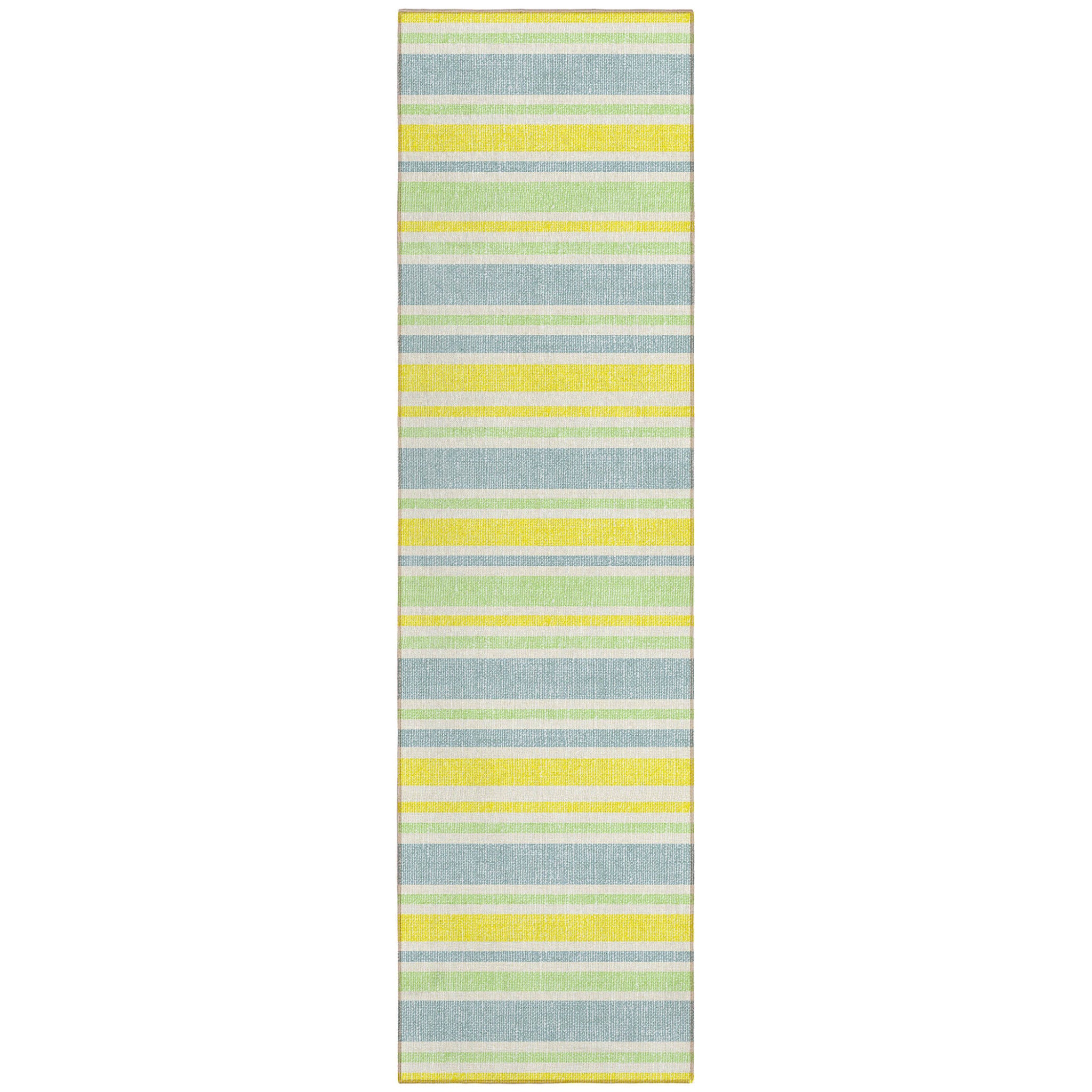 8 Runner Blue and Yellow Striped Washable Non Skid Indoor Outdoor Runner Rug