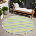 8 Round Blue and Yellow Round Striped Washable Non Skid Indoor Outdoor Area Rug