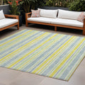 10 X 14 Blue and Yellow Striped Washable Non Skid Indoor Outdoor Area Rug