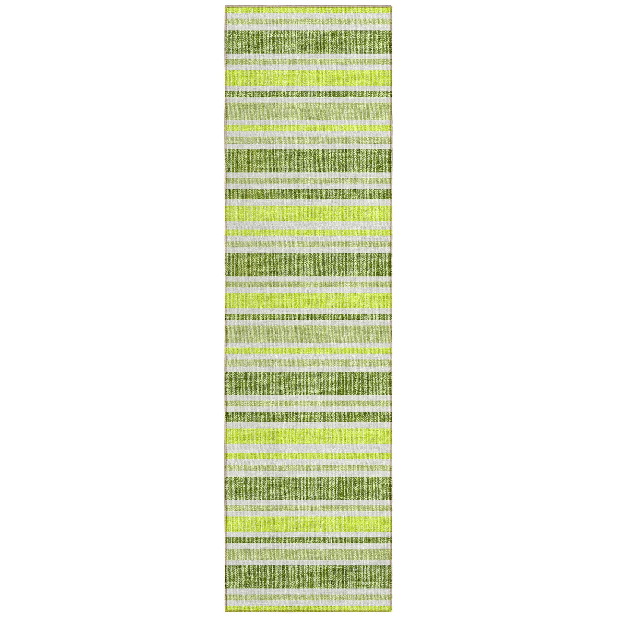 8 Runner Green and Yellow Striped Washable Non Skid Indoor Outdoor Runner Rug