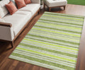 5 X 8 Green and Yellow Striped Washable Non Skid Indoor Outdoor Area Rug