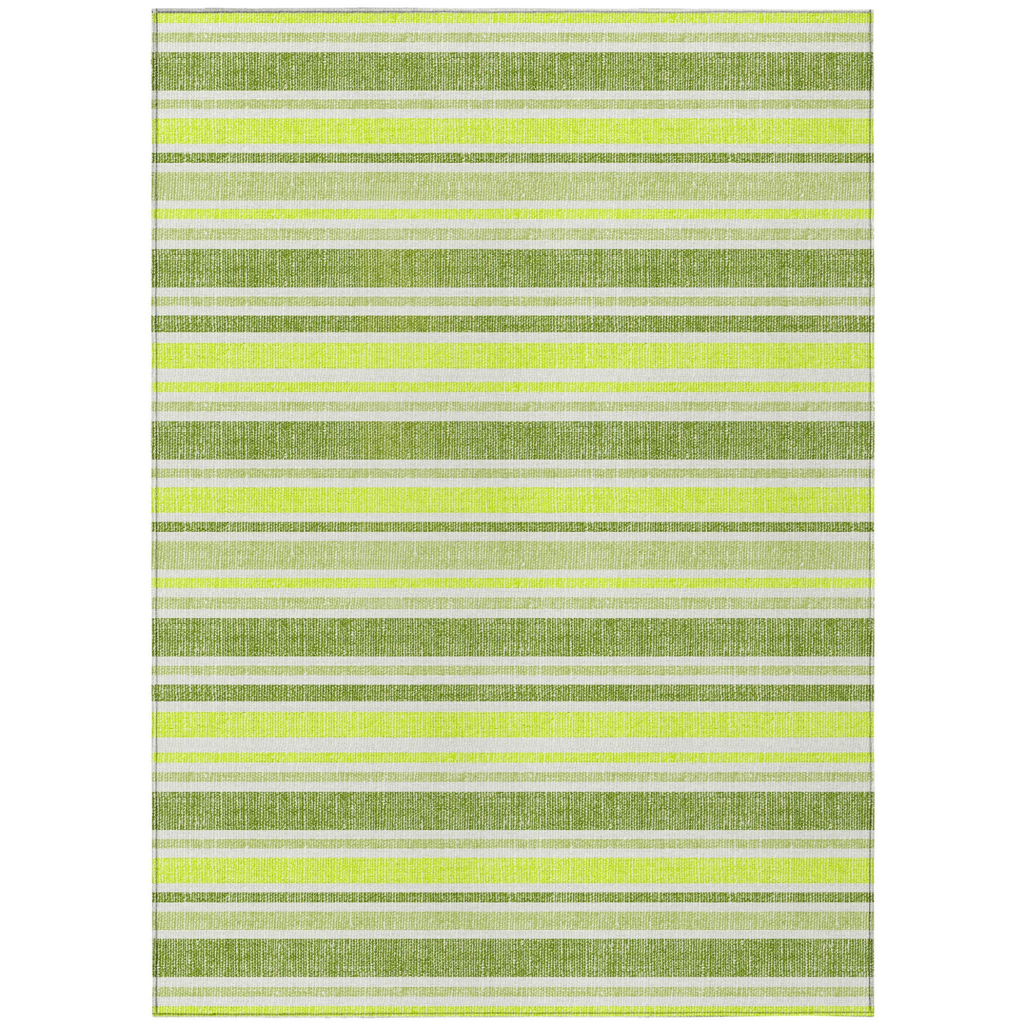9 X 12 Green and Yellow Striped Washable Non Skid Indoor Outdoor Area Rug