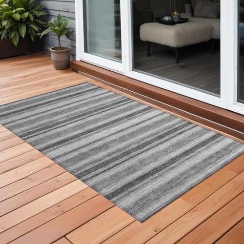 2 X 3 Gray and Black Striped Washable Non Skid Indoor Outdoor Area Rug