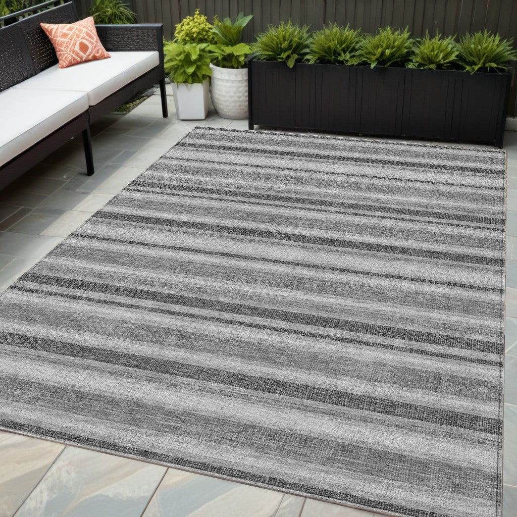 5 X 8 Gray and Black Striped Washable Non Skid Indoor Outdoor Area Rug