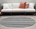 8 Round Gray and Black Round Striped Washable Non Skid Indoor Outdoor Area Rug