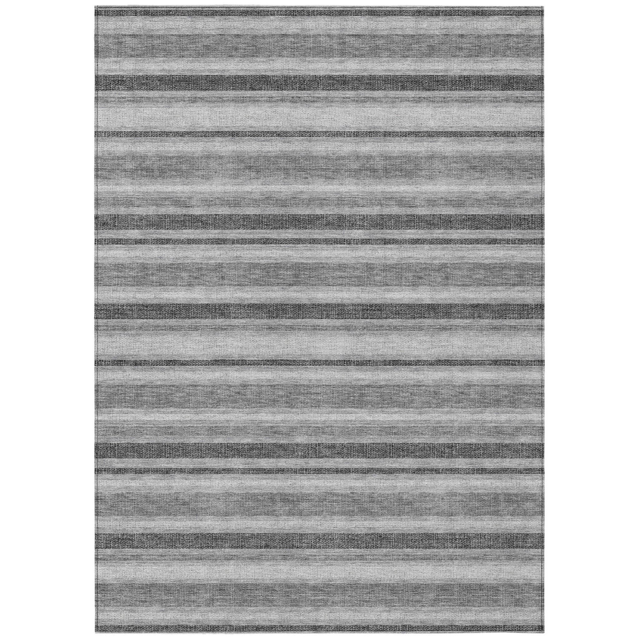 9 X 12 Gray and Black Striped Washable Non Skid Indoor Outdoor Area Rug