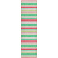 8 Runner Green Striped Washable Non Skid Indoor Outdoor Runner Rug