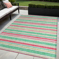 5 X 8 Green Striped Washable Non Skid Indoor Outdoor Area Rug