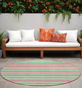 8 Round Green Round Striped Washable Non Skid Indoor Outdoor Area Rug