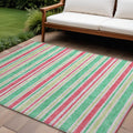 8 X 10 Green Striped Washable Non Skid Indoor Outdoor Area Rug