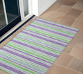 2 X 3 Lime Green Striped Washable Non Skid Indoor Outdoor Area Rug