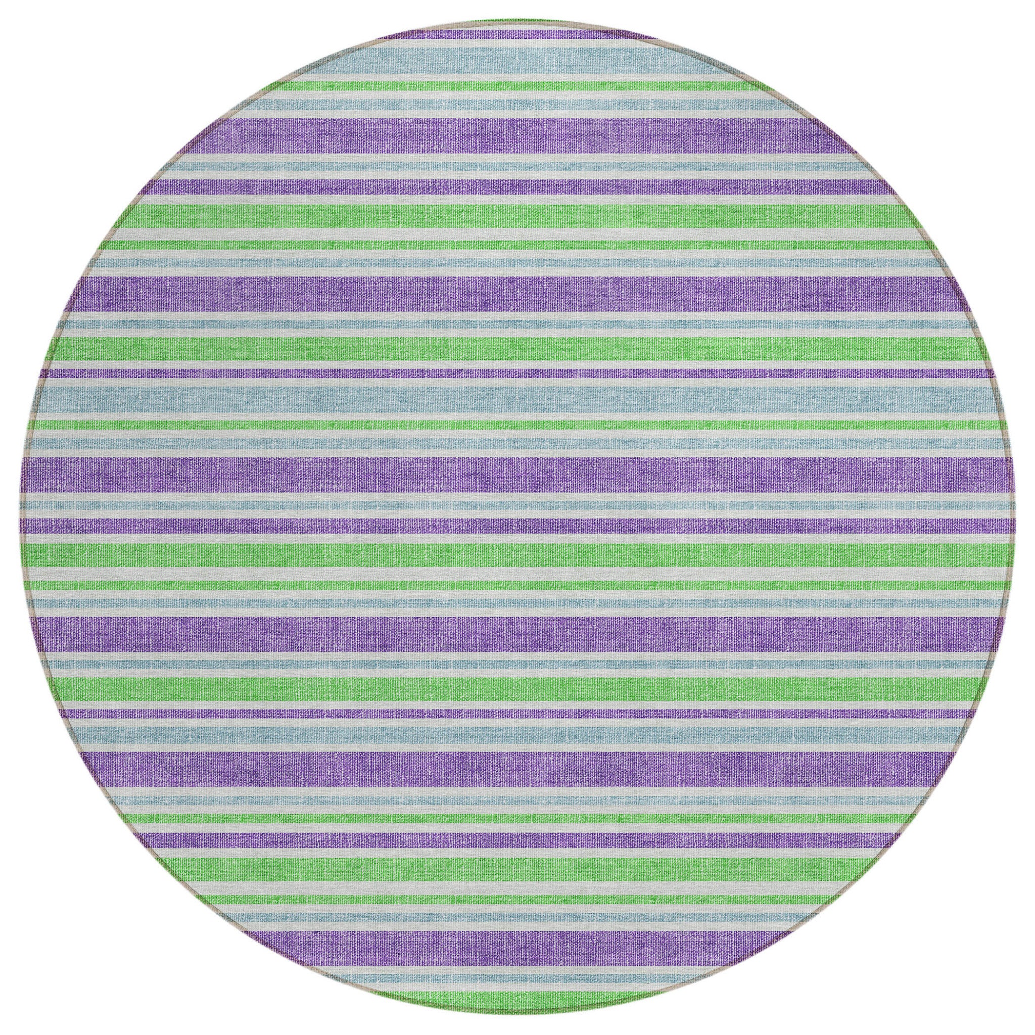 8 Round Lime Green Round Striped Washable Non Skid Indoor Outdoor Area Rug