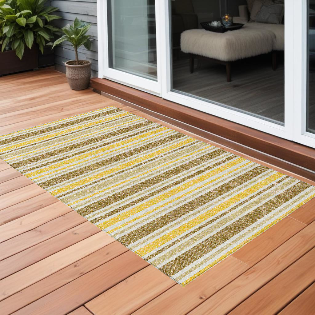 3 X 5 Brown and Orange Striped Washable Non Skid Indoor Outdoor Area Rug
