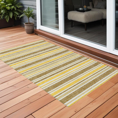 3 X 5 Brown and Orange Striped Washable Non Skid Indoor Outdoor Area Rug