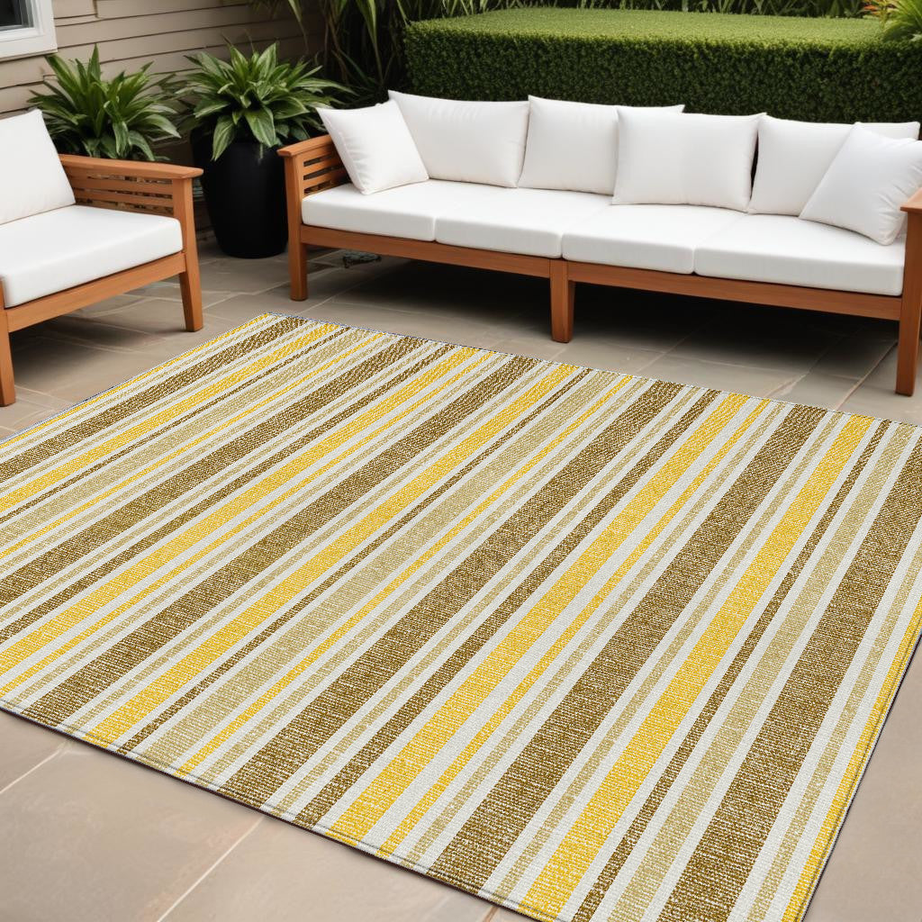 8 X 10 Brown and Orange Striped Washable Non Skid Indoor Outdoor Area Rug
