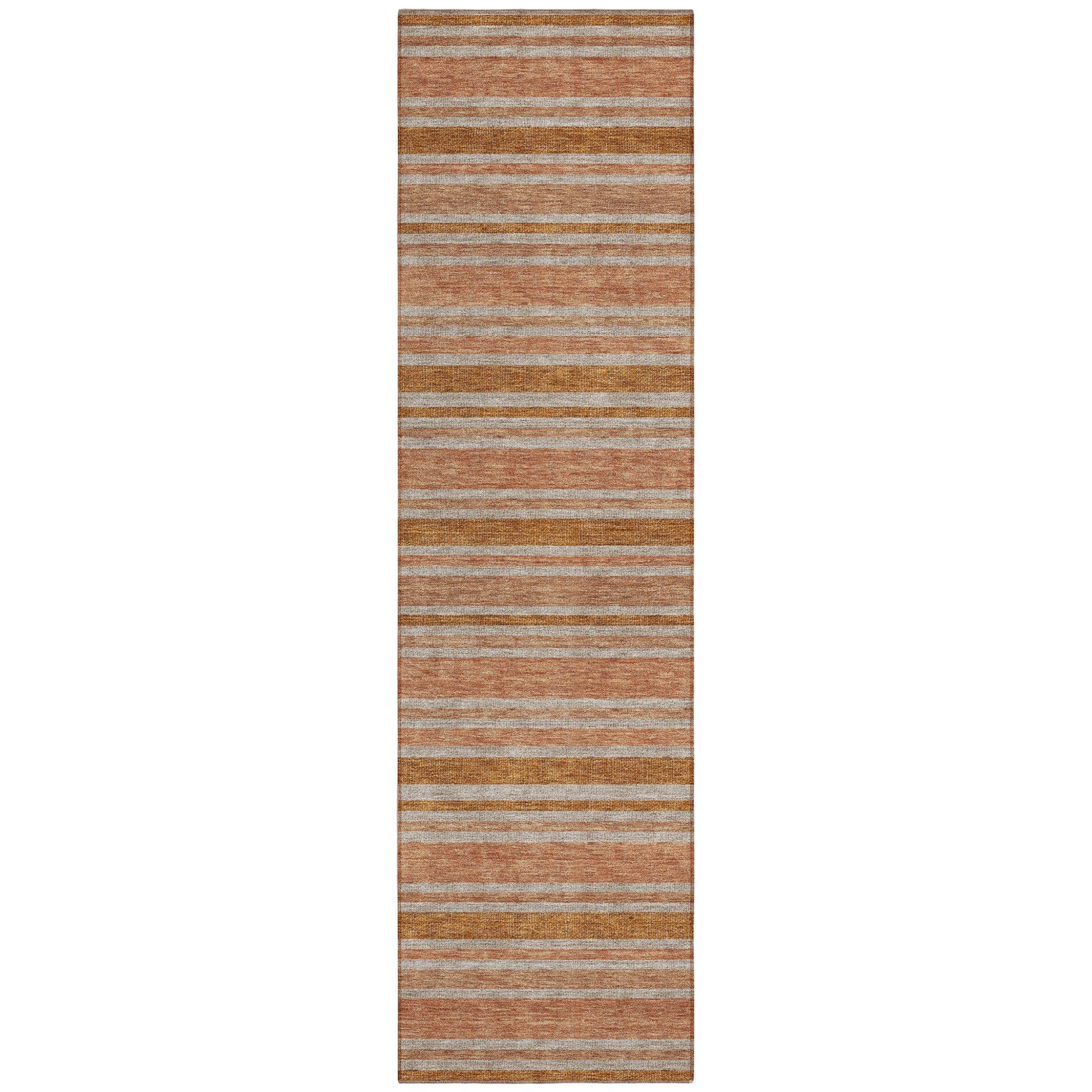8 Runner Beige and Orange Striped Washable Non Skid Indoor Outdoor Runner Rug