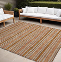 8 X 10 Beige and Orange Striped Washable Non Skid Indoor Outdoor Area Rug