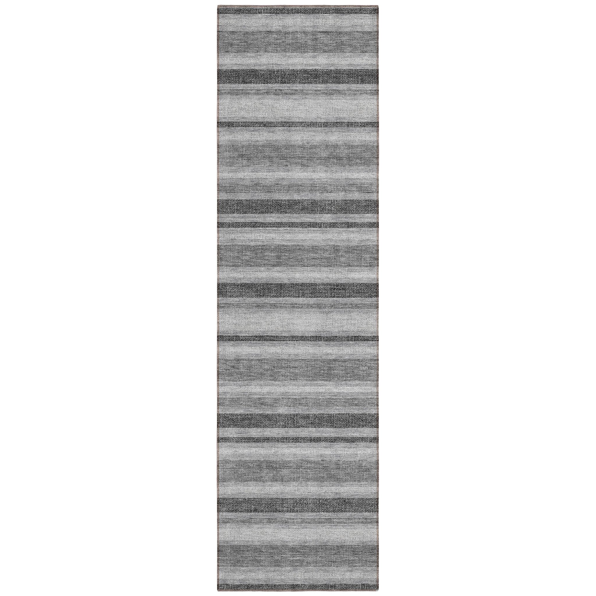 8 Runner Black Silver and Gray Striped Washable Non Skid Indoor Outdoor Runner Rug