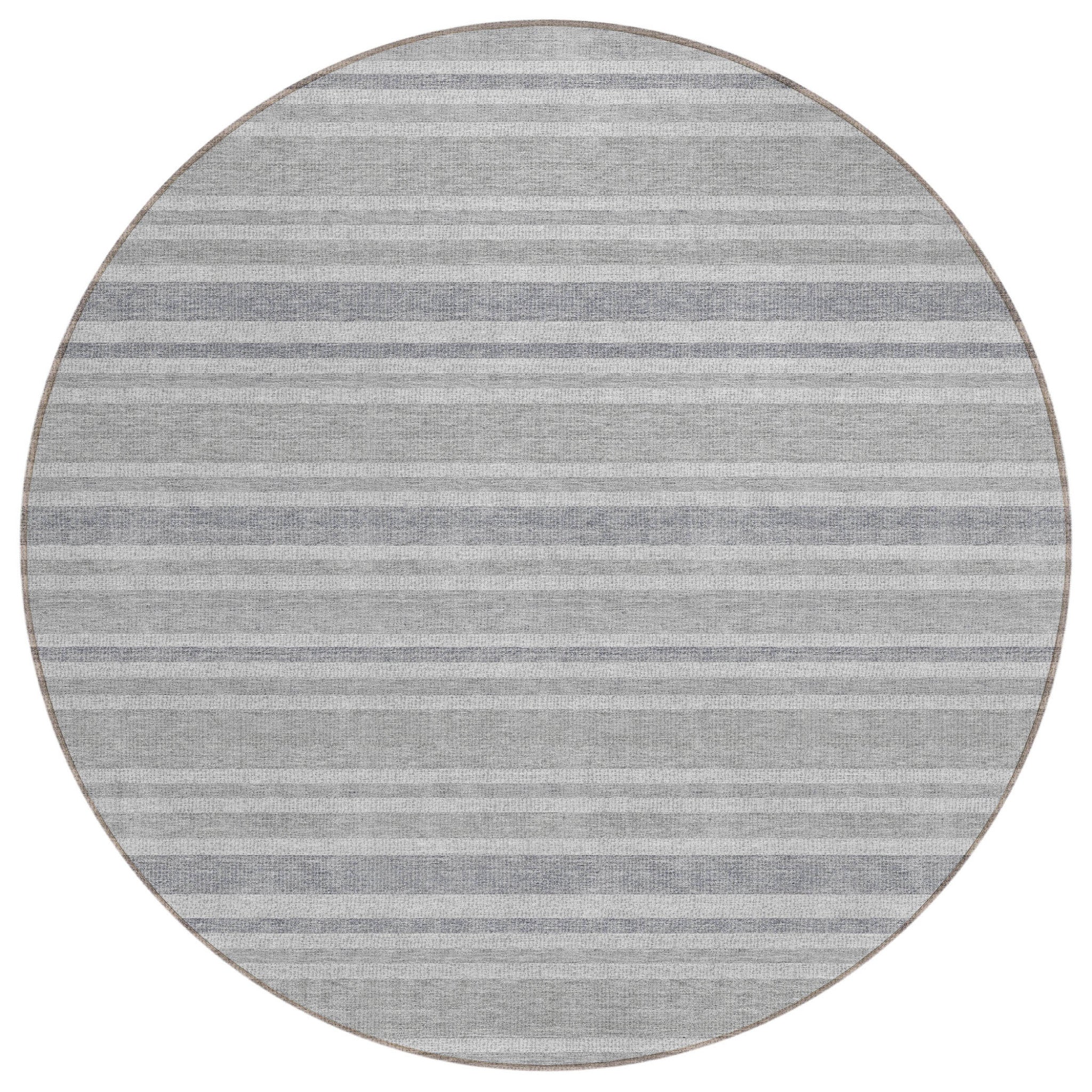 8 Round Black Silver and Gray Round Striped Washable Non Skid Indoor Outdoor Area Rug