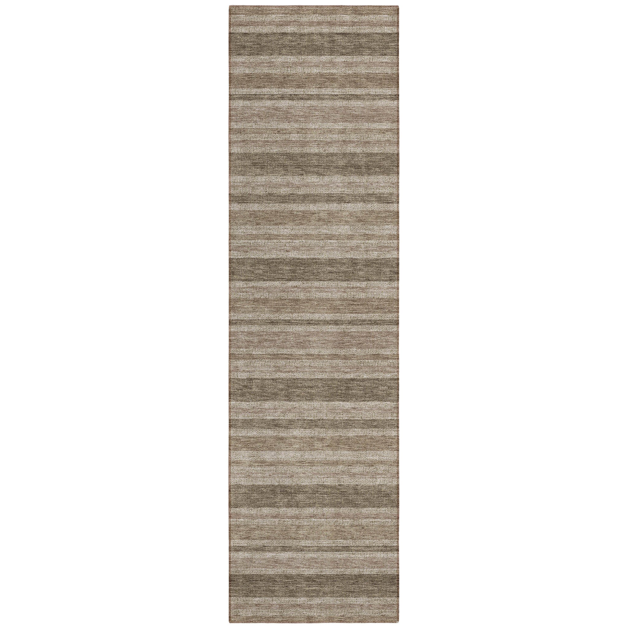 8 Runner Taupe Striped Washable Non Skid Indoor Outdoor Runner Rug