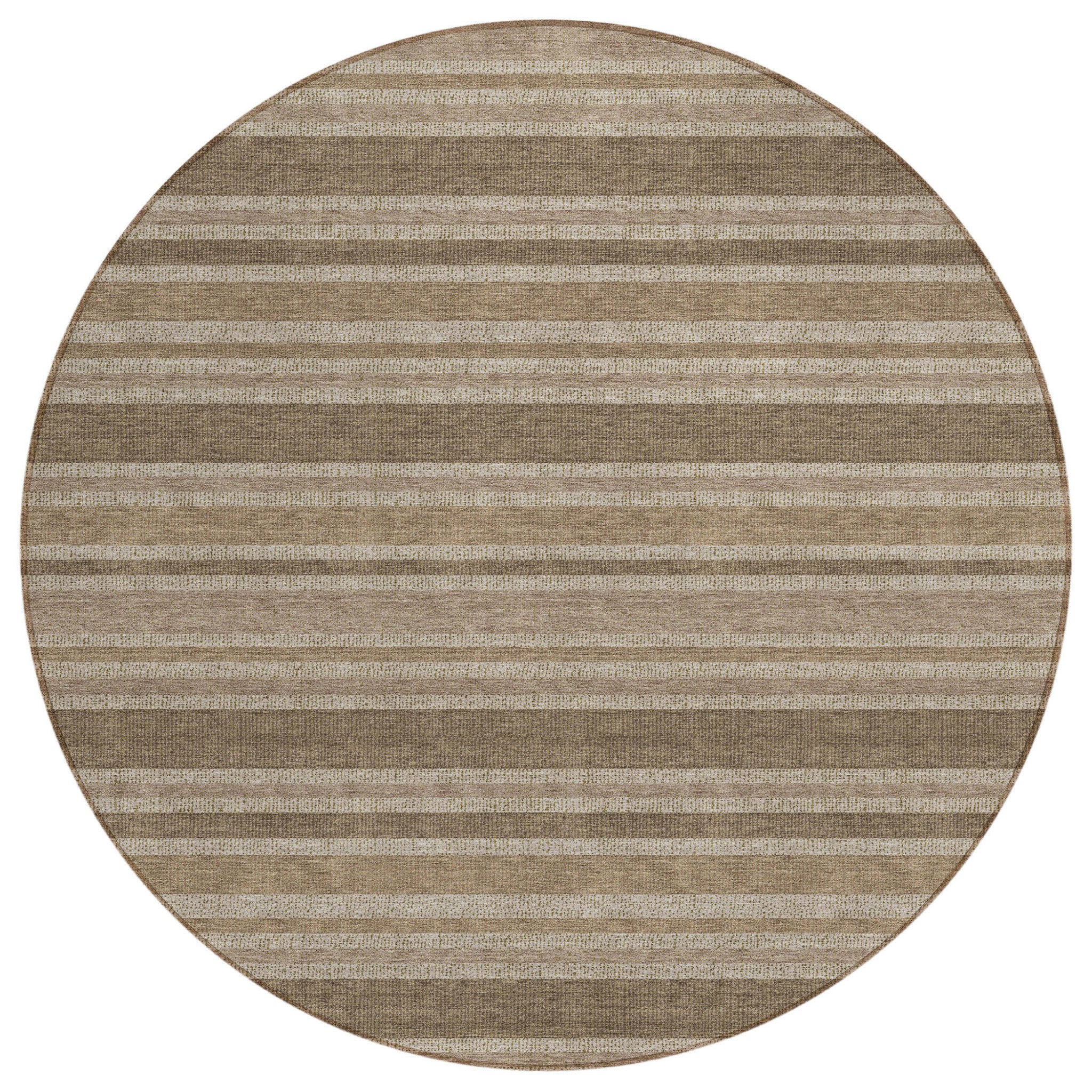 8 Round Taupe Round Striped Washable Non Skid Indoor Outdoor Area Rug