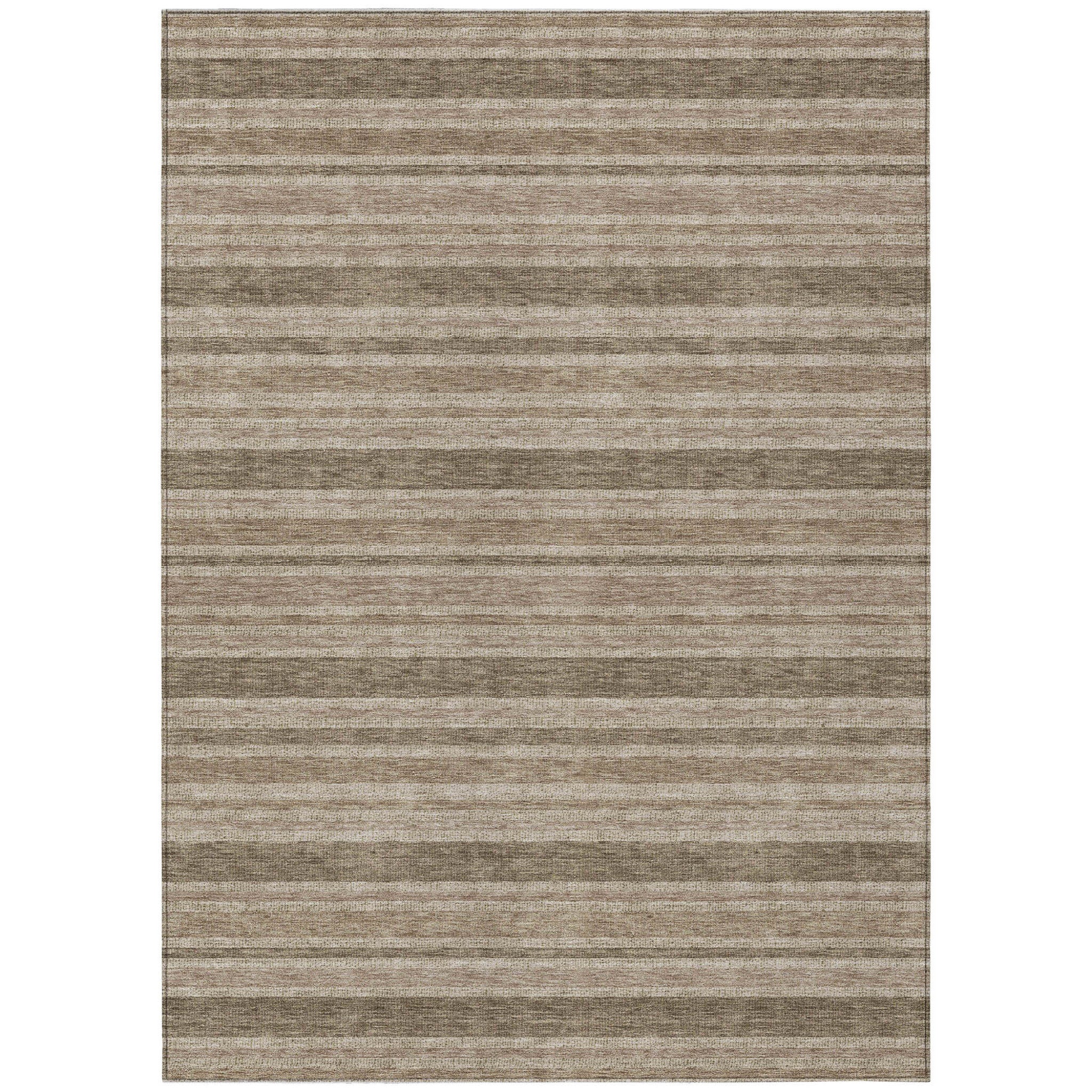 9 X 12 Taupe Striped Washable Non Skid Indoor Outdoor Area Rug
