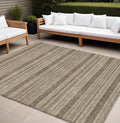 10 X 14 Taupe Striped Washable Non Skid Indoor Outdoor Area Rug