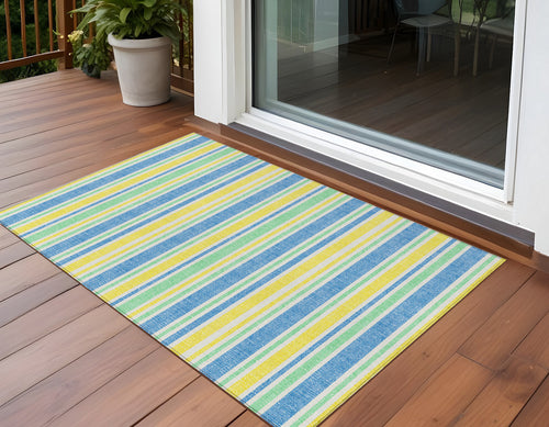 2 X 3 Yellow Striped Washable Non Skid Indoor Outdoor Area Rug