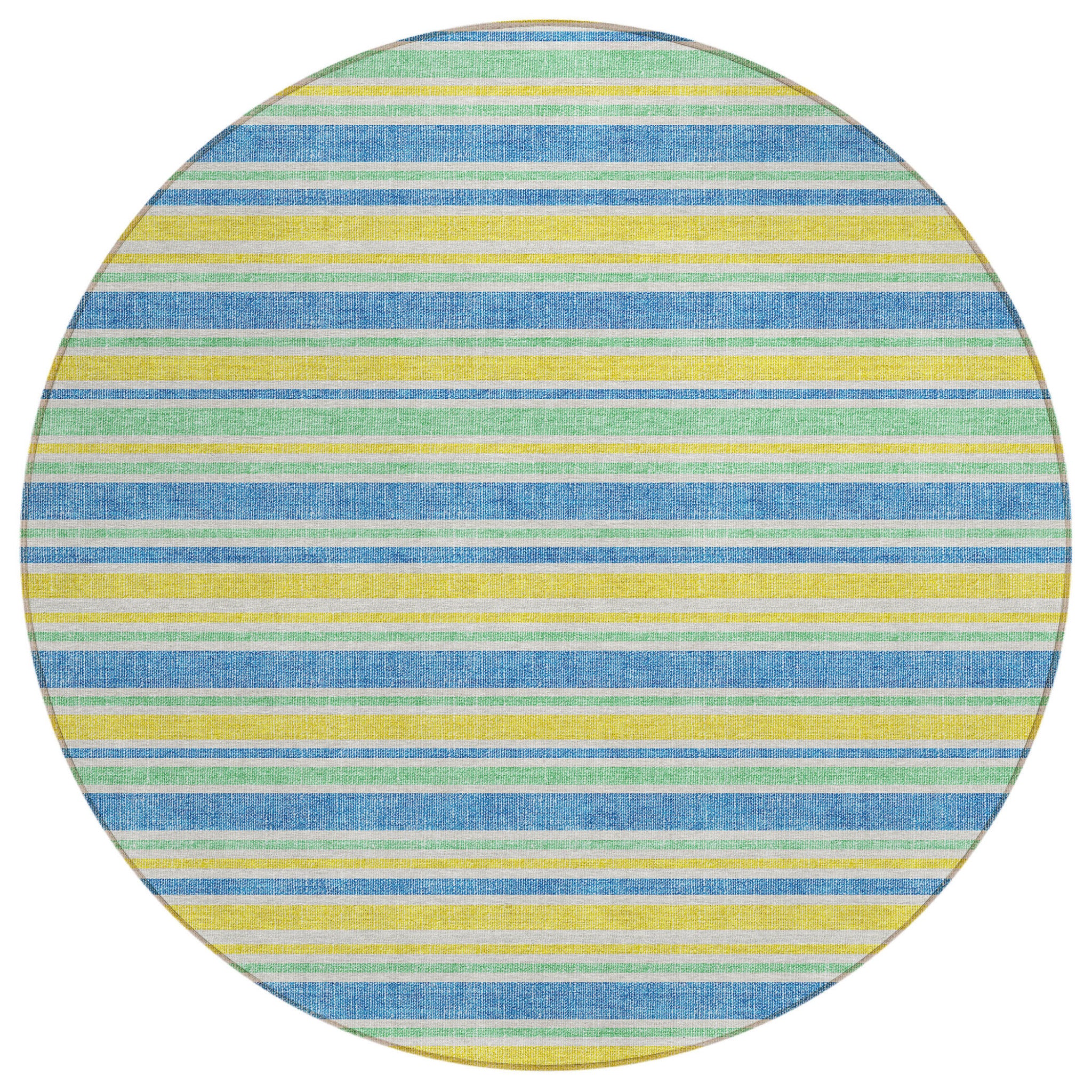 8 Round Yellow Round Striped Washable Non Skid Indoor Outdoor Area Rug