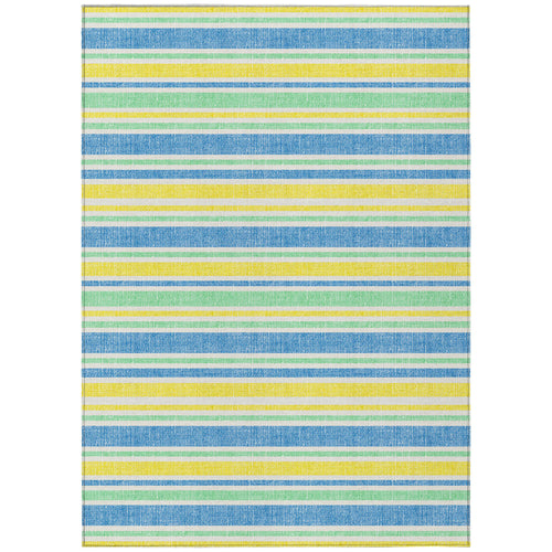 10 X 14 Yellow Striped Washable Non Skid Indoor Outdoor Area Rug