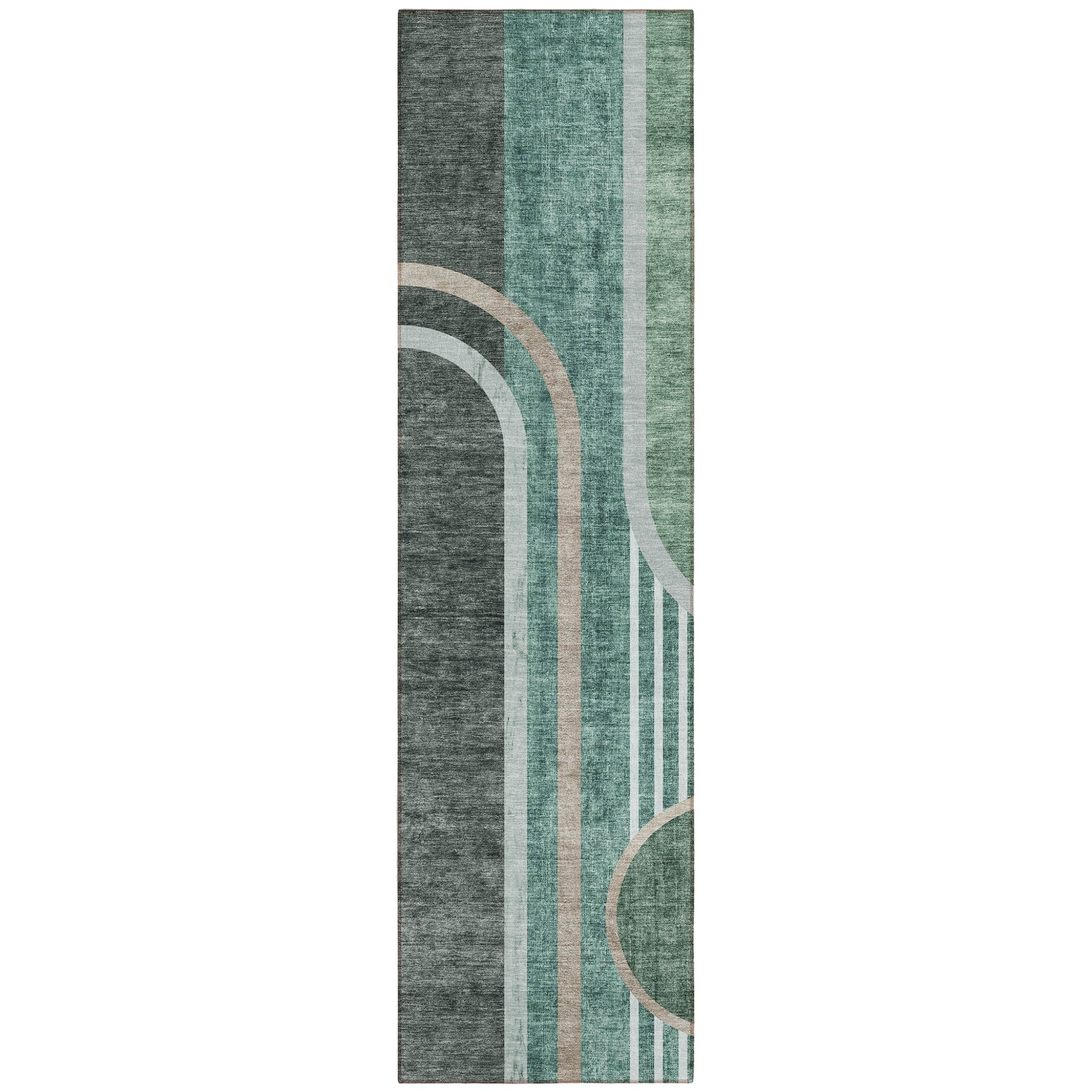 8 Runner Black and Green Abstract Washable Non Skid Indoor Outdoor Runner Rug