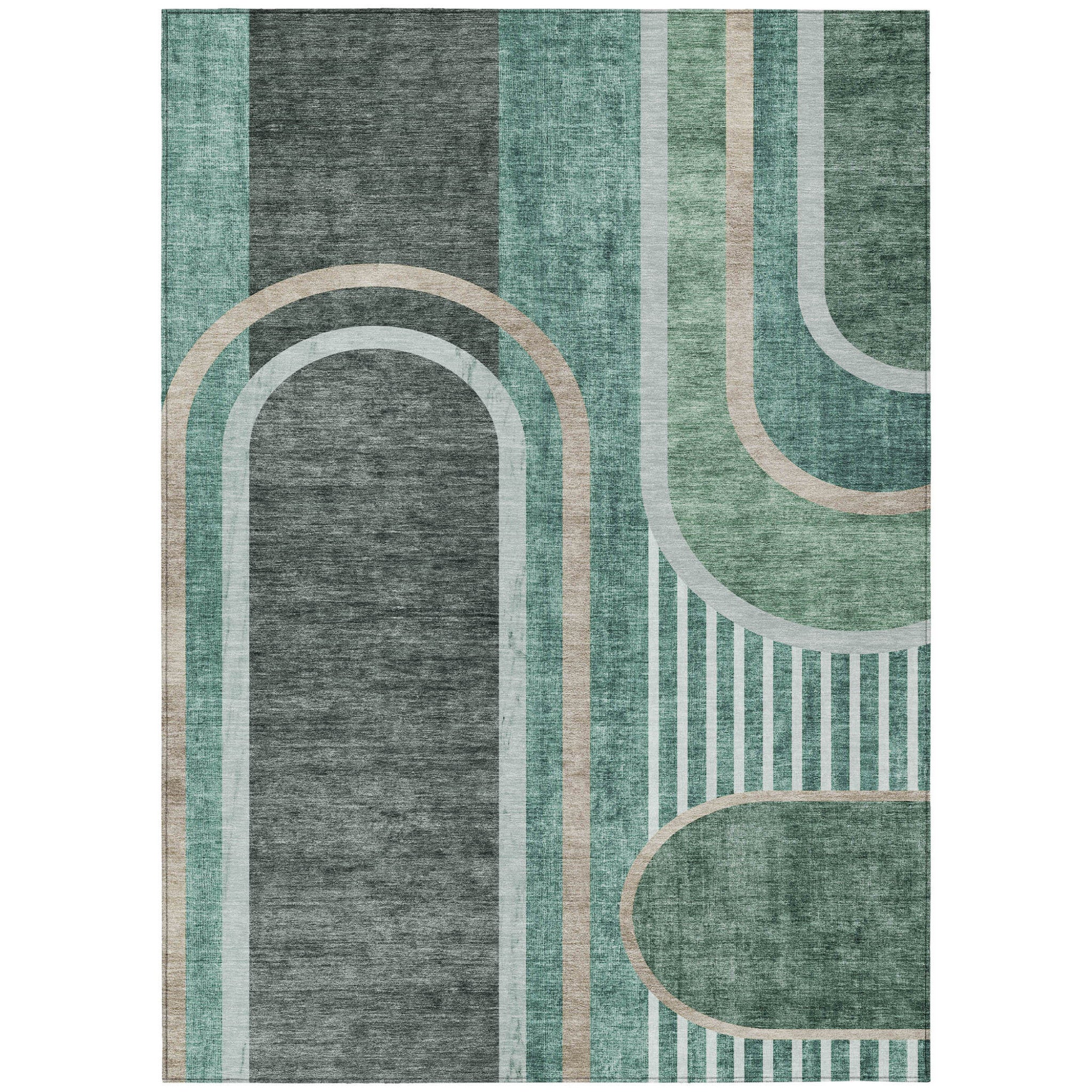5 X 8 Black and Green Abstract Washable Non Skid Indoor Outdoor Area Rug