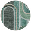8 Round Black and Green Round Abstract Washable Non Skid Indoor Outdoor Area Rug