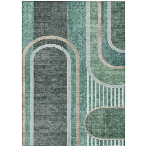 10 X 14 Black and Green Abstract Washable Non Skid Indoor Outdoor Area Rug