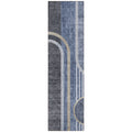 8 Runner Blue and Black Abstract Washable Non Skid Indoor Outdoor Runner Rug